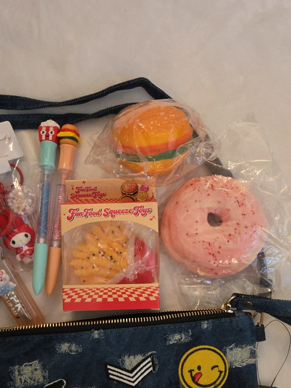Junk Food Squishy Bundle With Blue Jean Crossbody/ Shoulder Bag 11.5 